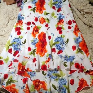 Sz 14P Ruffle Hem Floral Sheer Skirt